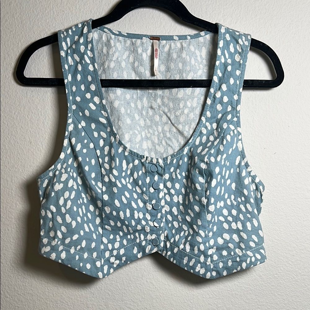 Free People Bennett Set In Cloud Combo Vest Top Only Blue & White